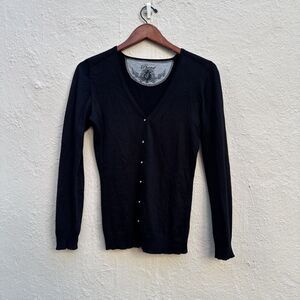 Phard Cardigan Womens Large Silk Black Crystals Buttons Logo‎ Whimsigoth Preppy